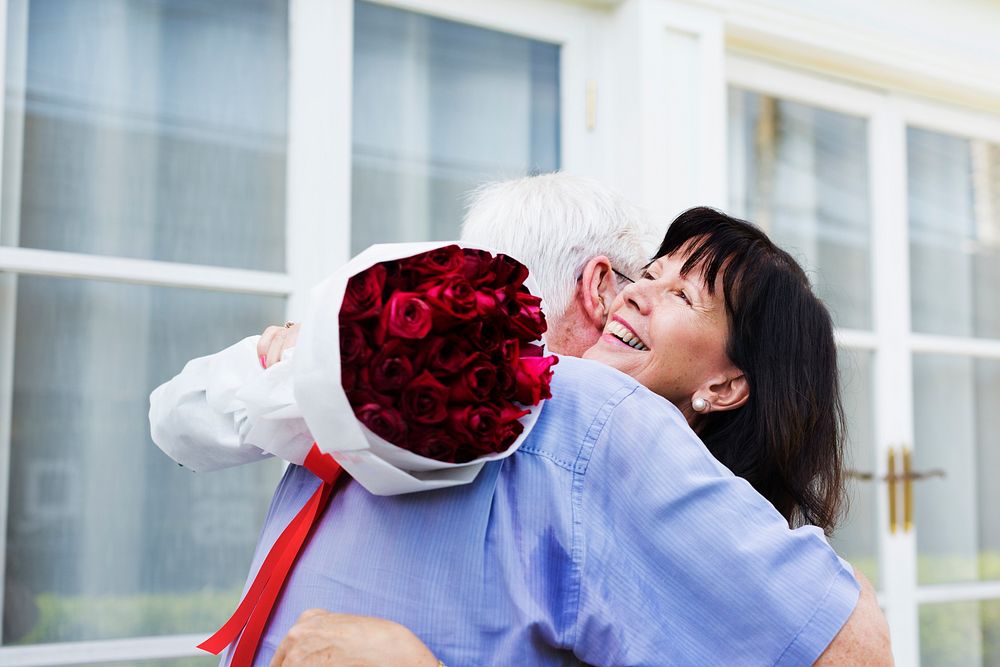 Senior couple love sweet embrace