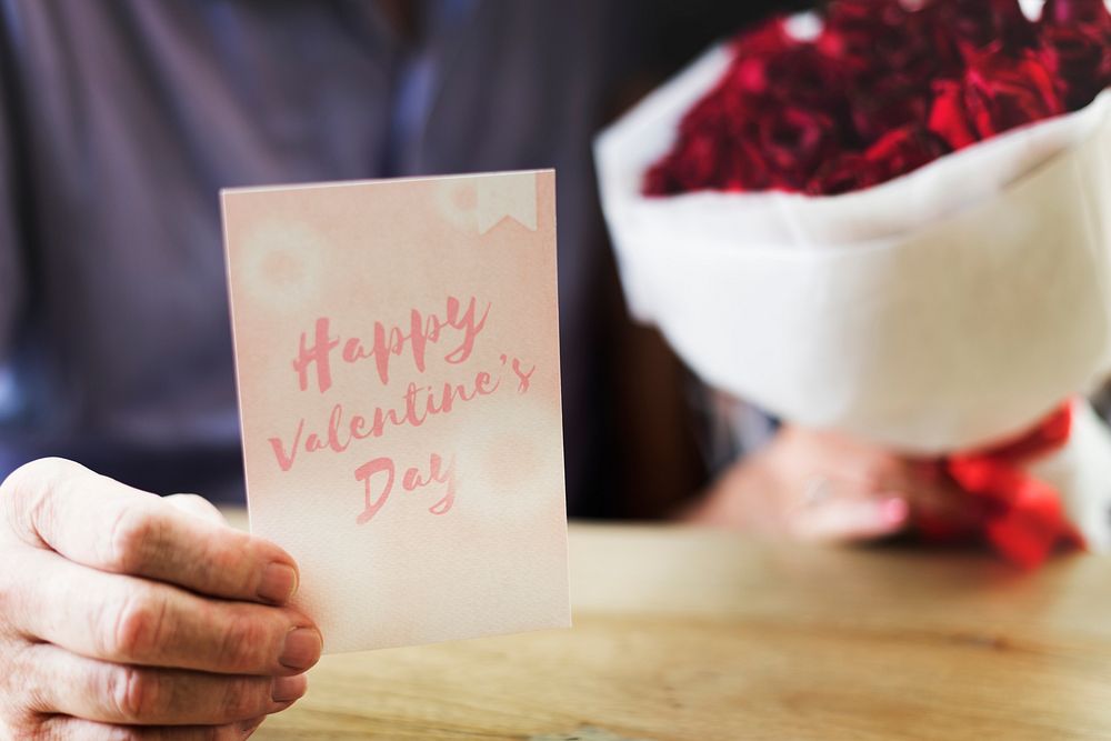 Valentines card with red roses background