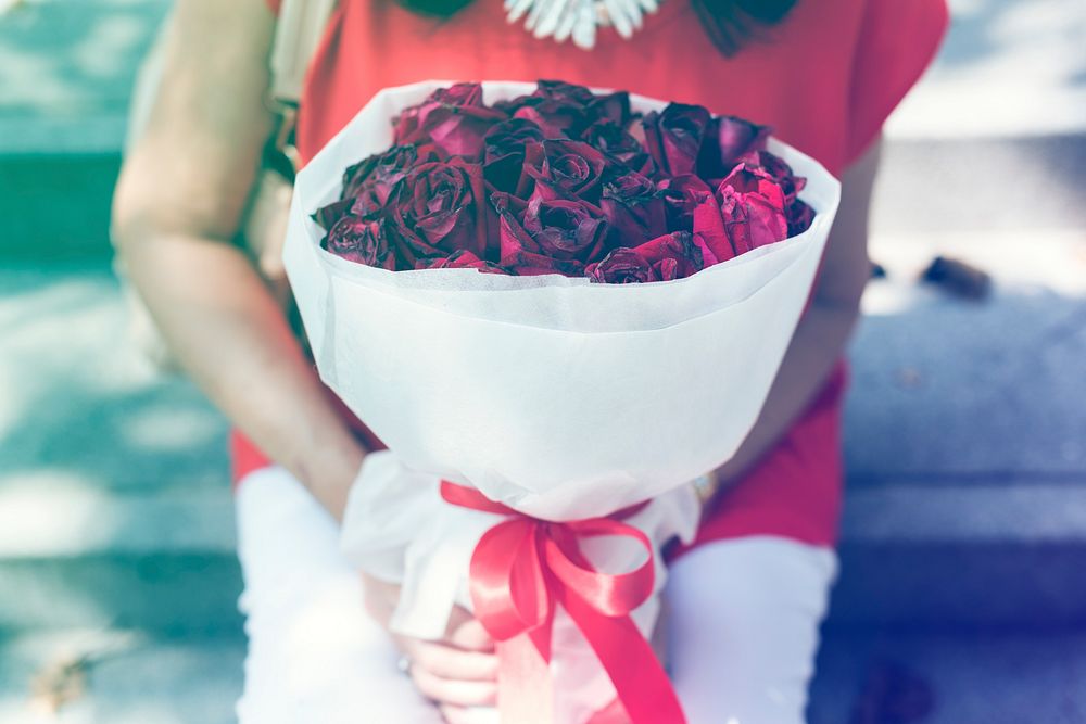Photo Gradient Style with Valentine Rose Bouquet Romantic Happy