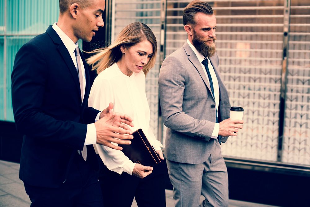 Businesspeople Talk Men Women Notebook
