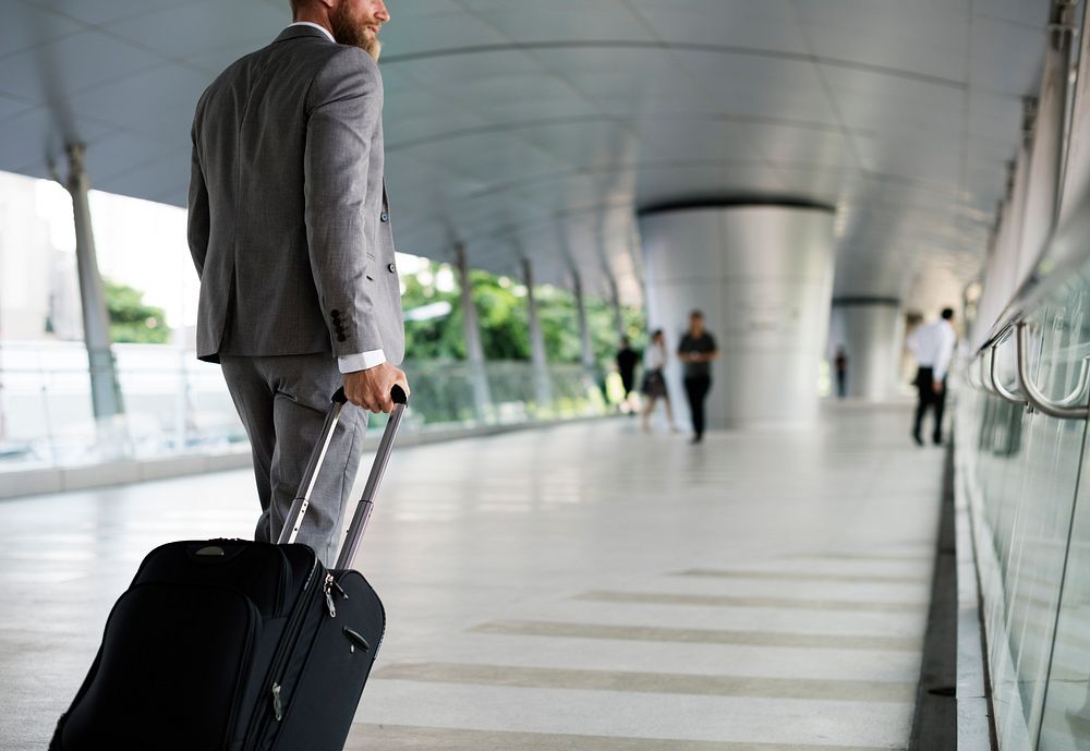 Businessmen Habds Hold Luggage Business Trip