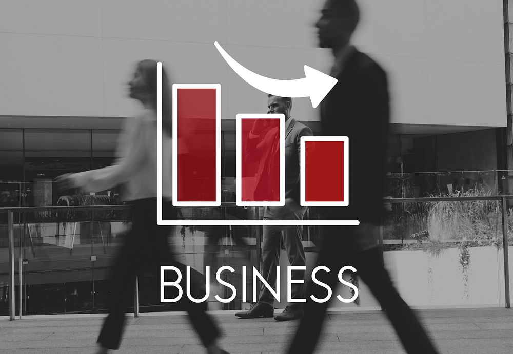 Business graph overlay on business people walking