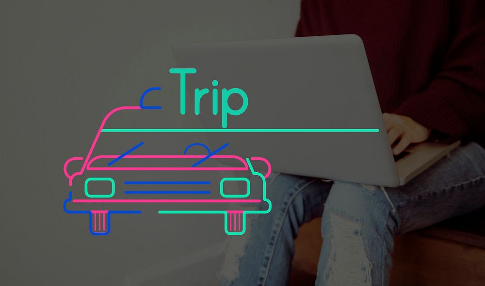 Person Connect Using Laptop and Car Graphic