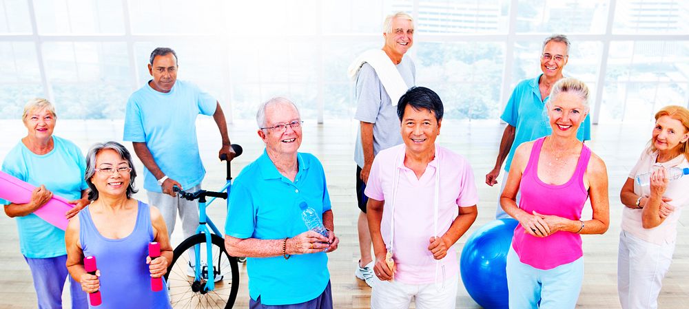Healthy senior people at the gym