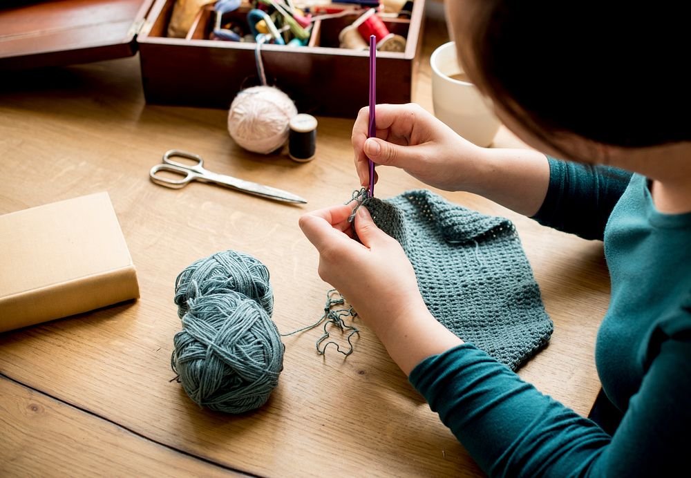 Woman Knitting Handicraft Hobby Homemade