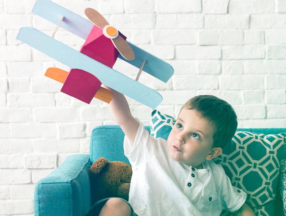 Photo Gradient Style with Boy Playing Plane Toy Aspiration