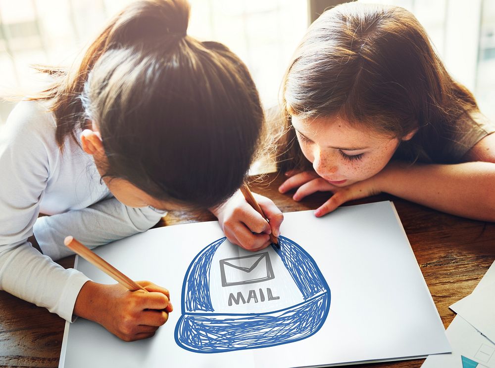 Child with a drawing of mailman hat