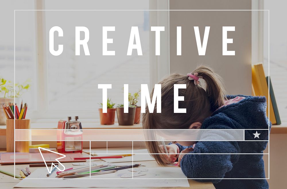 Kid with Creative Time Word Graphic