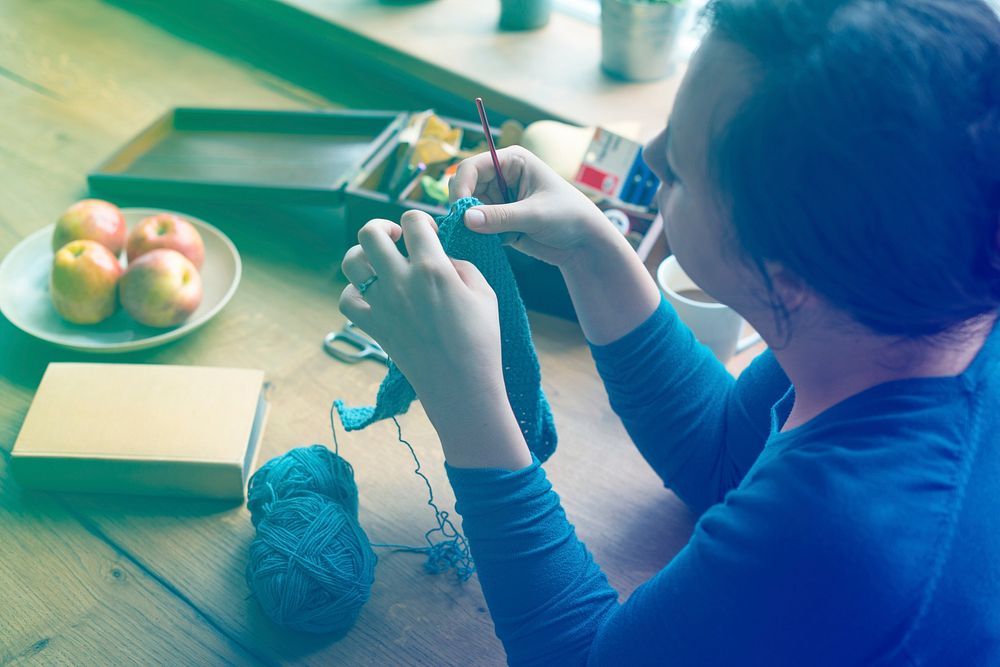 Woman Knitting Handicraft Hobby Homemade