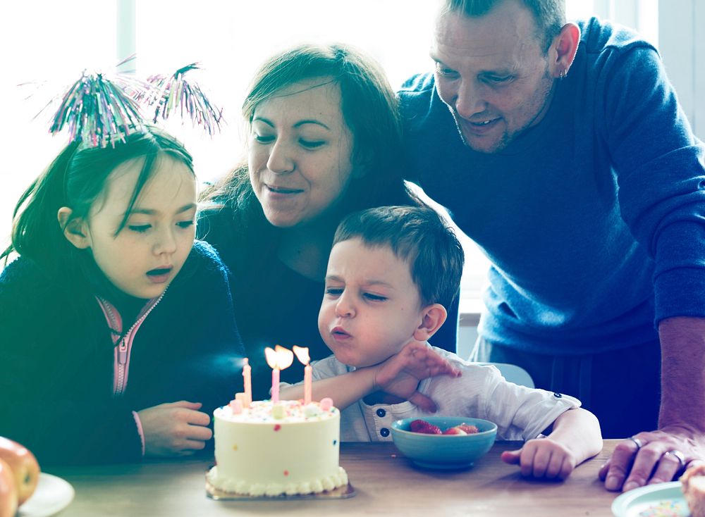 Photo Gradient Style with Family Celebrating Birthday Cake Smile Happy