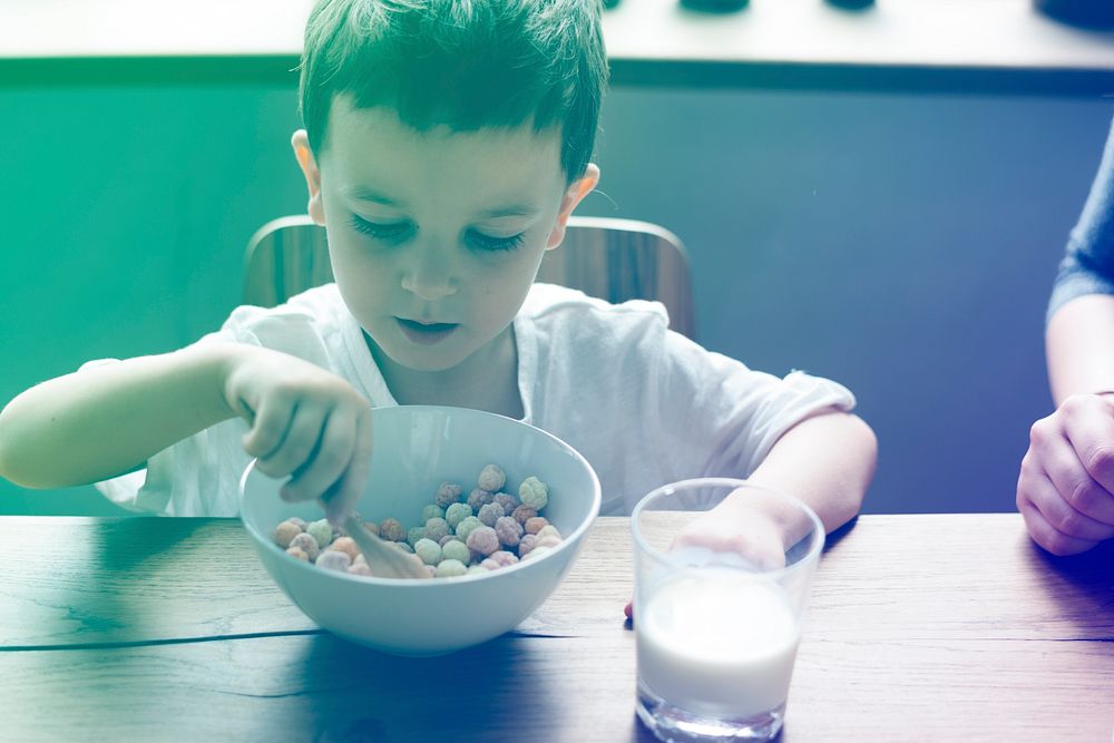 Photo Gradient Style with Little Boy Enjoying Bowl Of Cereal