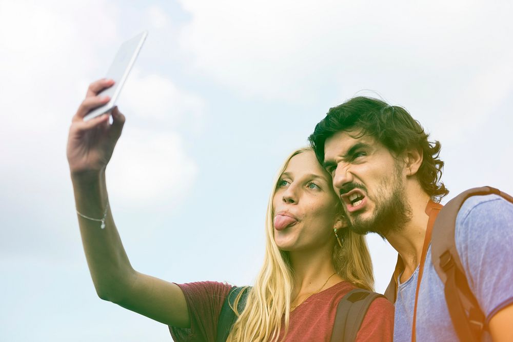 Photo Gradient Style with Couple taking a wacky selfie tongue out
