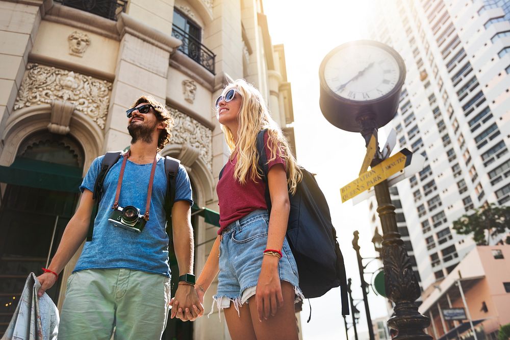 Young couple traveling together wanderlust