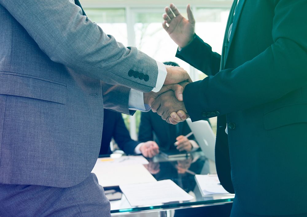 Photo Gradient Style with Business Partners Introductionary Handshake Bow
