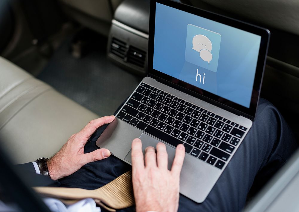 Hands Laptop Chat Conversation Bubble Graphic