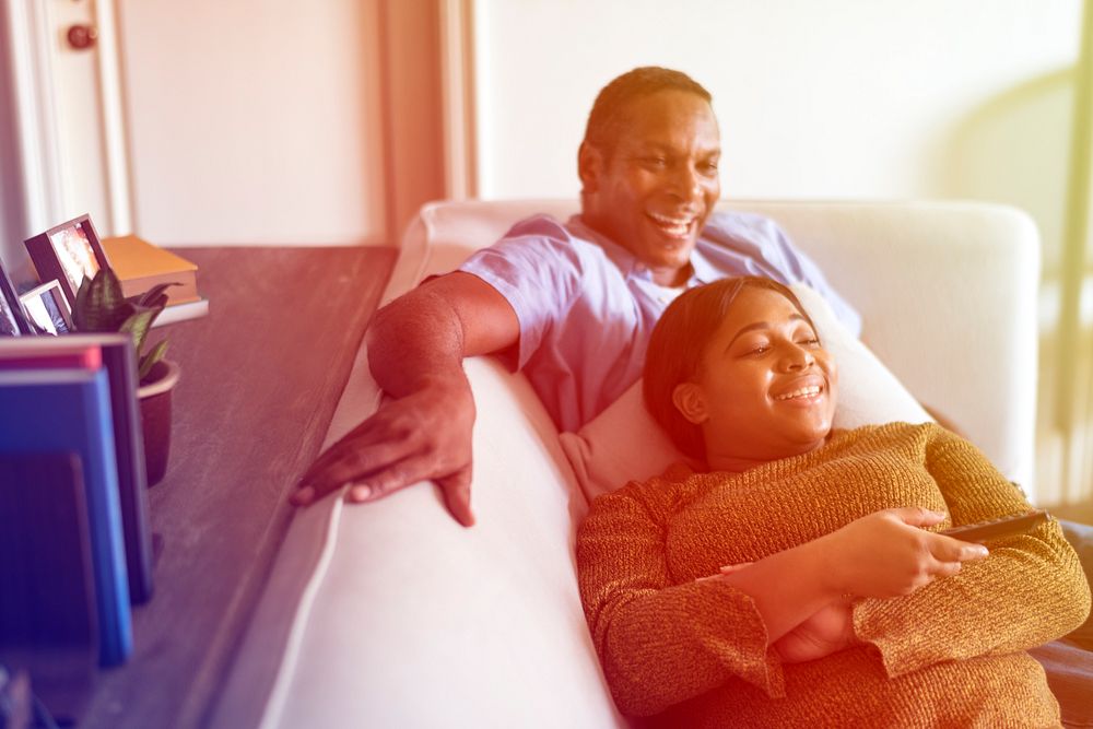 African American Couple Sofa Together