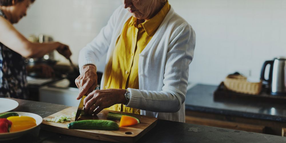 Senior Couple Cooking Food Kitchen