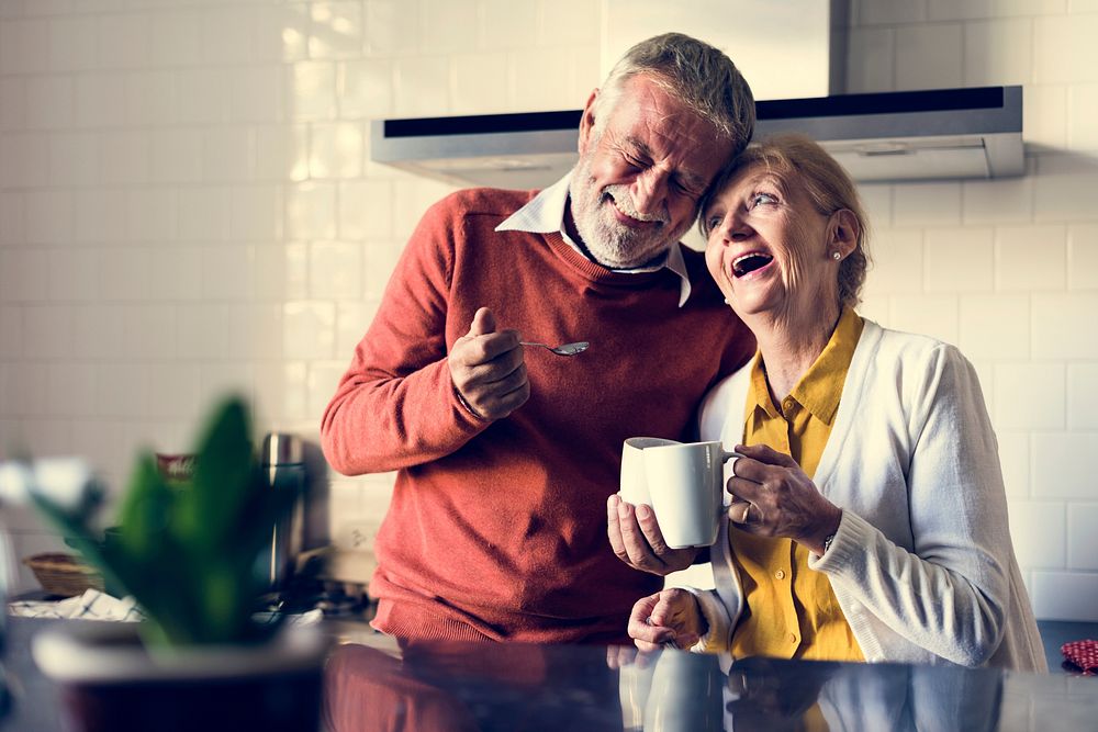 Senior Drink Tea Coffee Kitchen Happiness