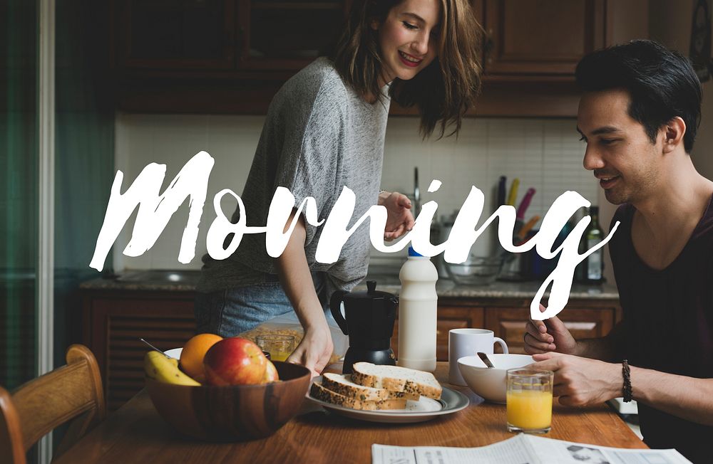 Couple Having Mornign  Breakfast Meal Together