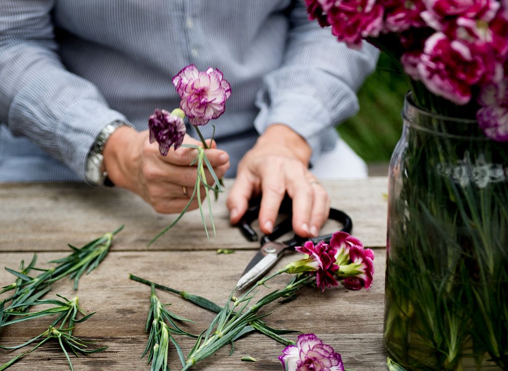 Flower arrangement hobby on the table