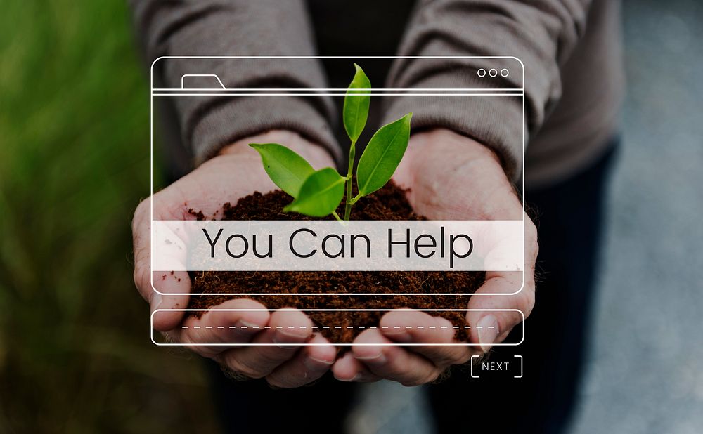 Save environment protection word with website layout banner on plant hands background