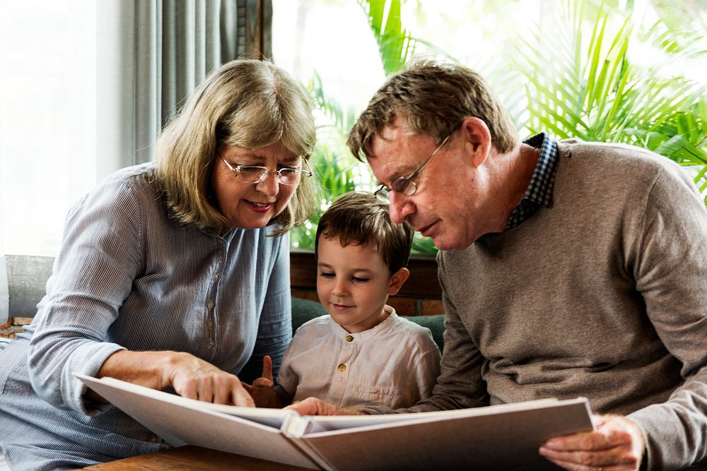 Grandfather Grandson Family Reading Book