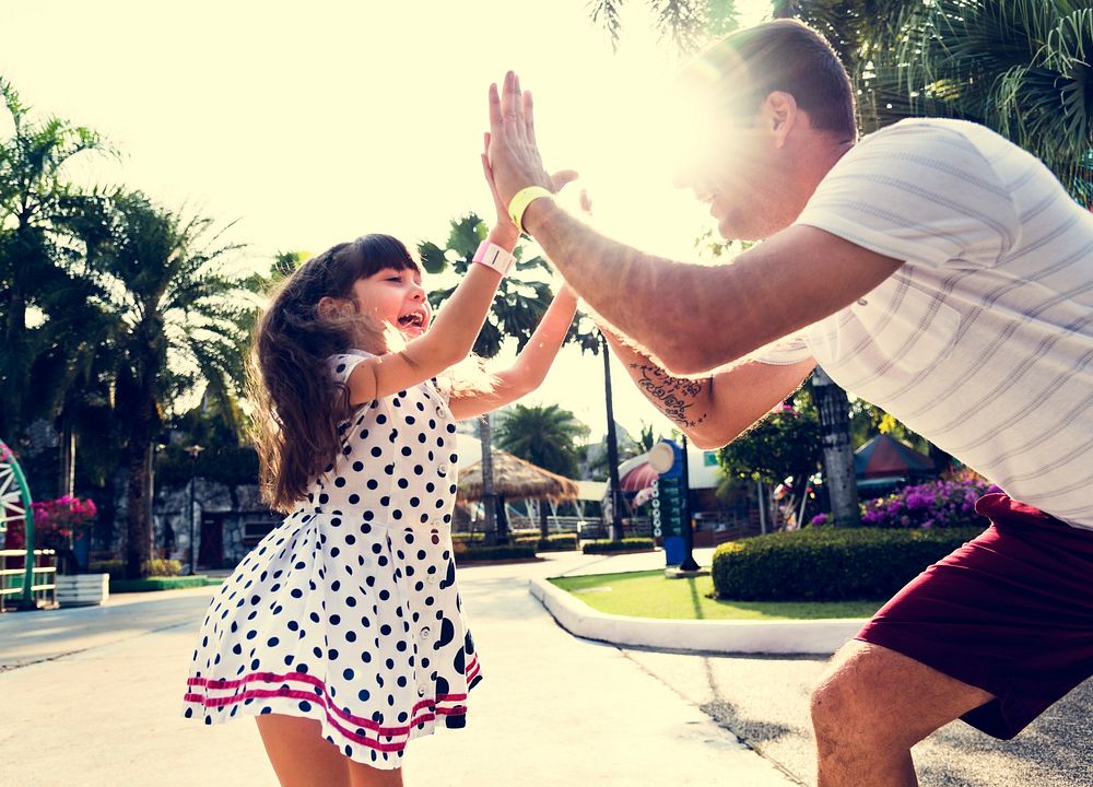 Family Father Daughter Togetherness High FIve