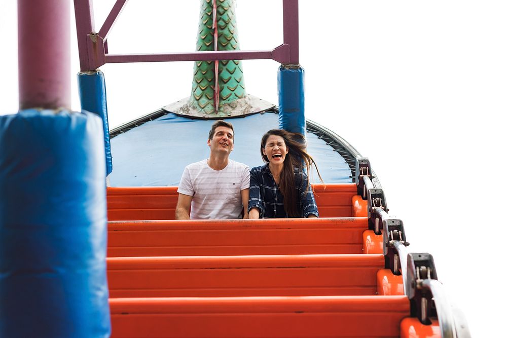 Couple Dating Amusement Park Ride Playful Fun Excitement