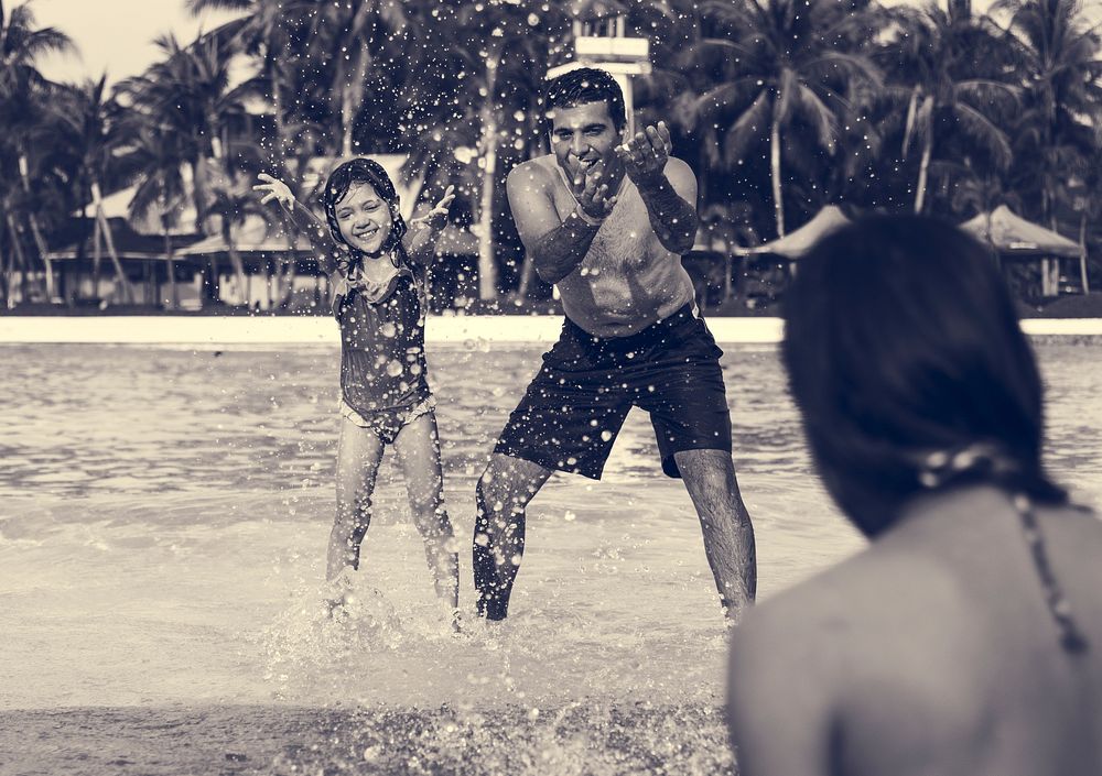 Family Swimming Pool Playing Togetherness Summer Holiday