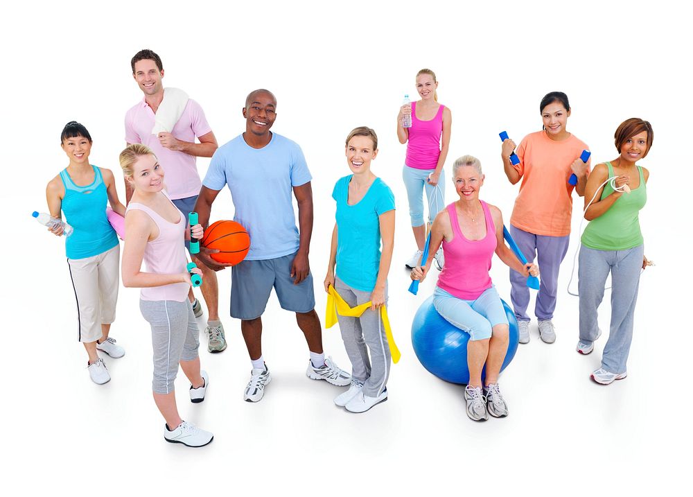 Diverse group of adults exercising 