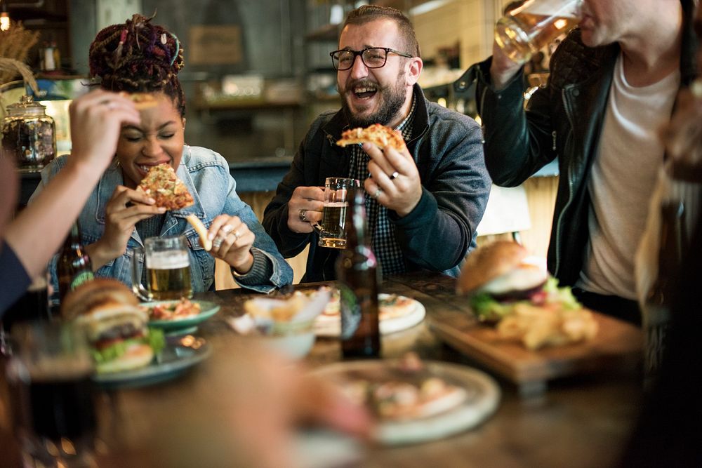 People Enjoy Food Drinks Party Restaurant