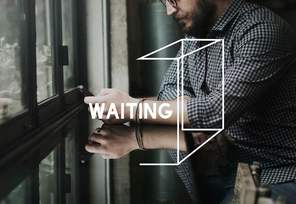Adult Man Waiting in Cafe Word Graphic