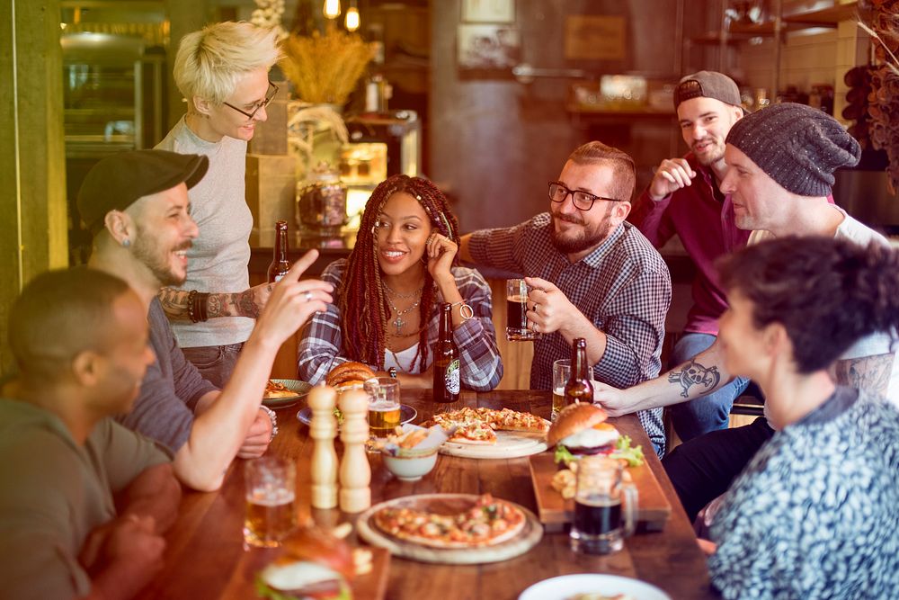 Group of people celebrate party with food