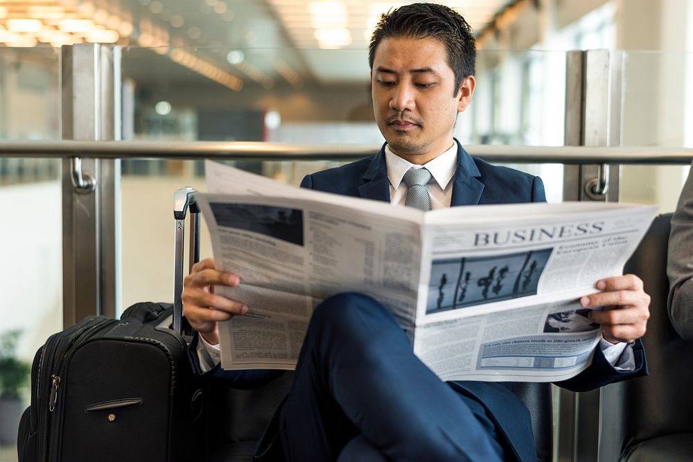 Business Men Break Sit Read Newspaper