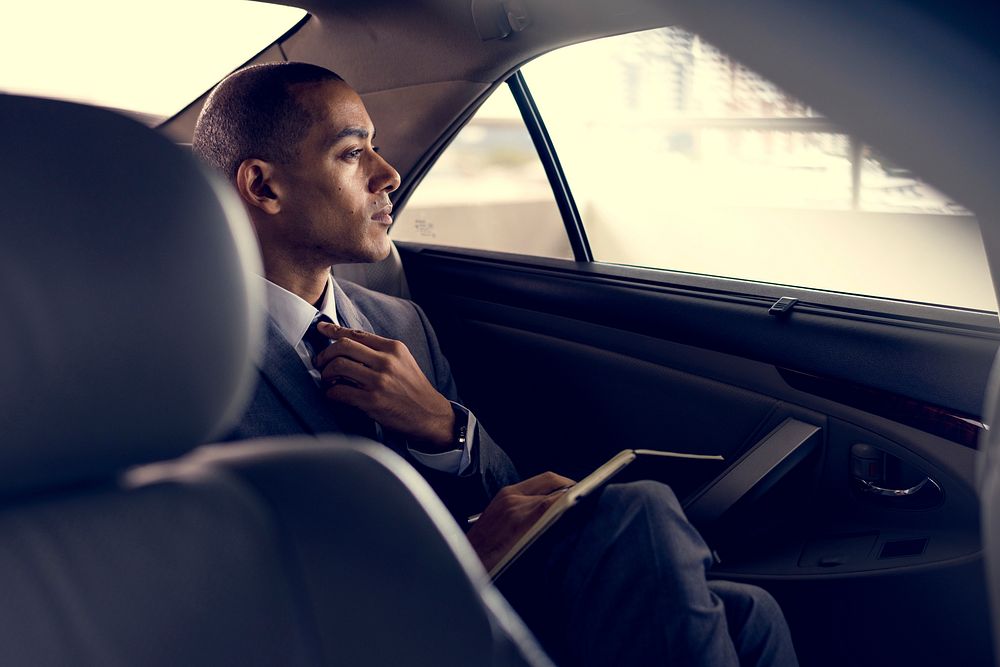 Businessman Adult Sit Inside Car