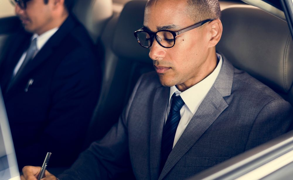 Businessman Hand Write Note Sit Car