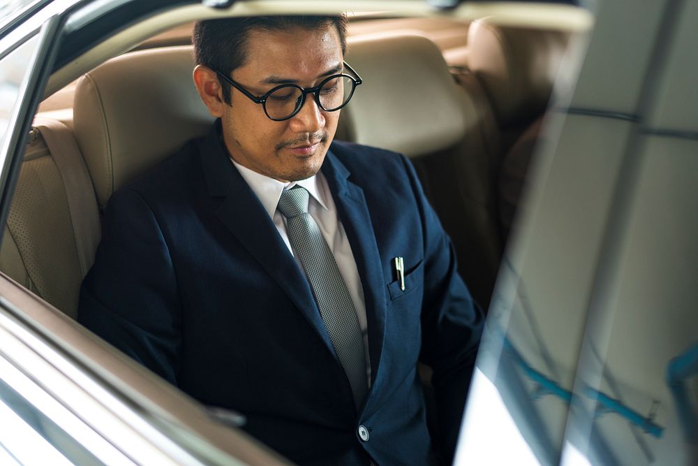 Businessman Adult Sit Inside Car