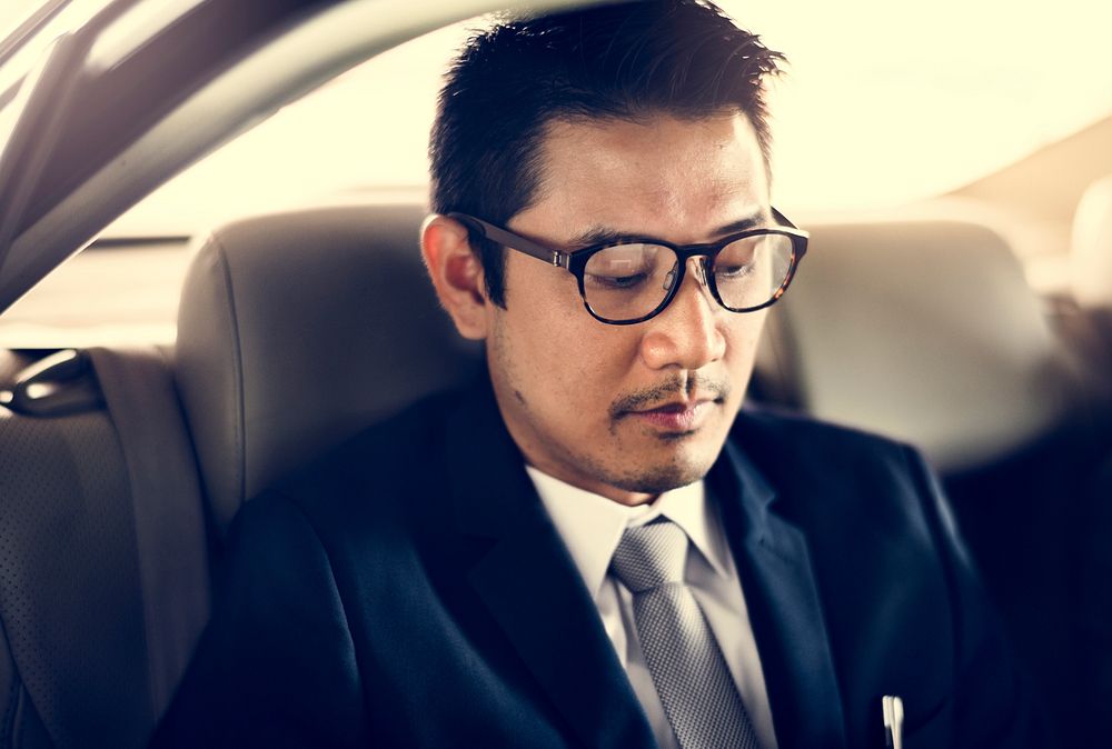 Businessman Adult Sit Inside Car