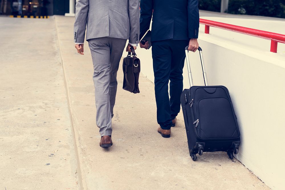 Business Men Walk Talk Luggage