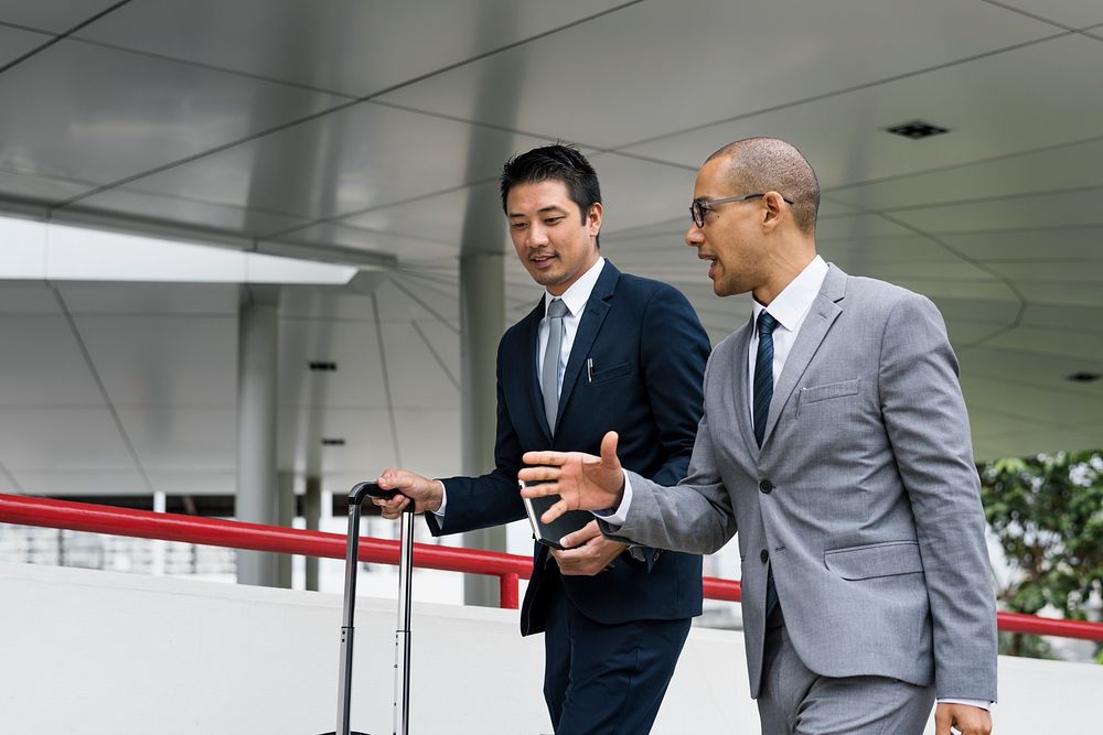 Business Men Walk Talk Luggage