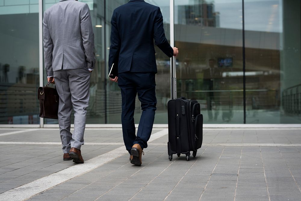 Business Men Walk Talk Luggage