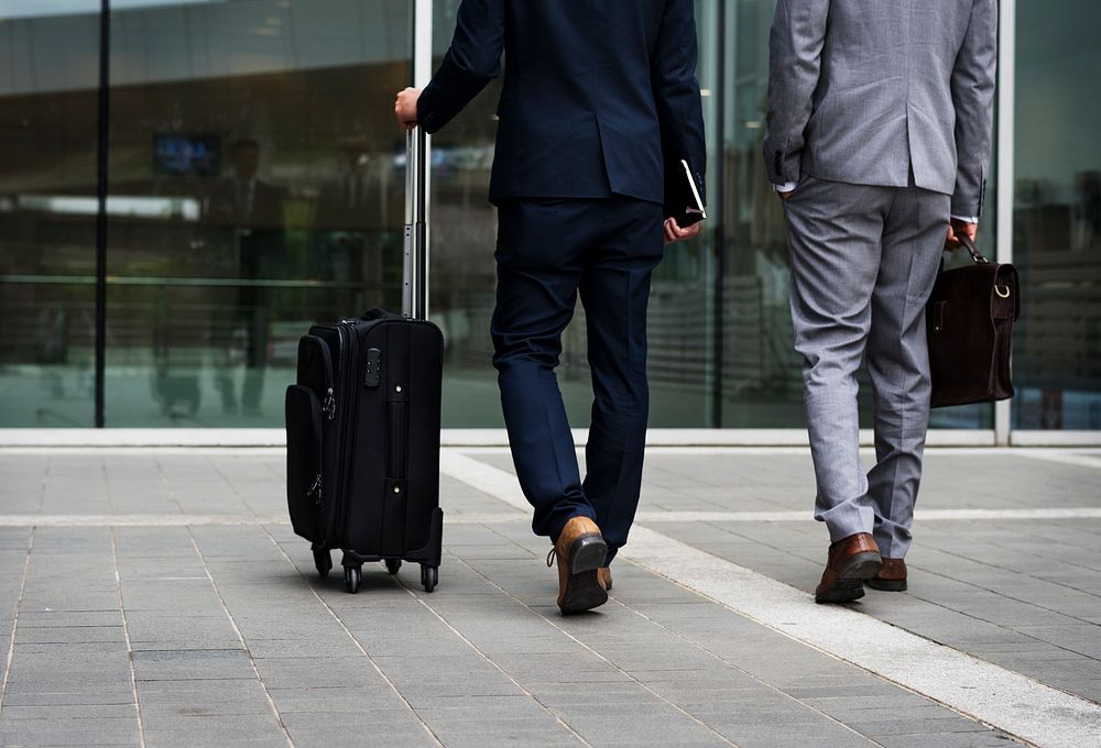Business Men Walk Talk Luggage