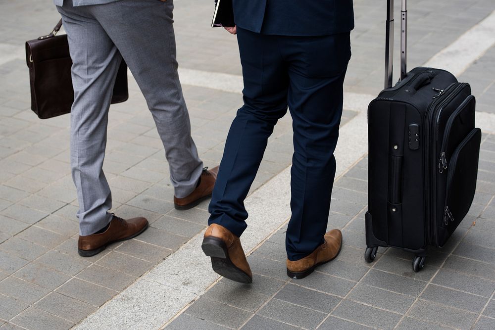 Business Men Walk Talk Luggage