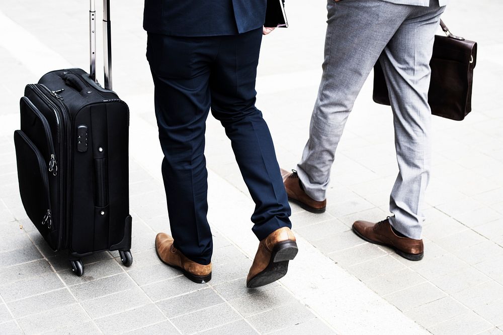 Business Men Walk Talk Luggage