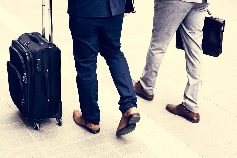 Business Men Walk Talk Luggage
