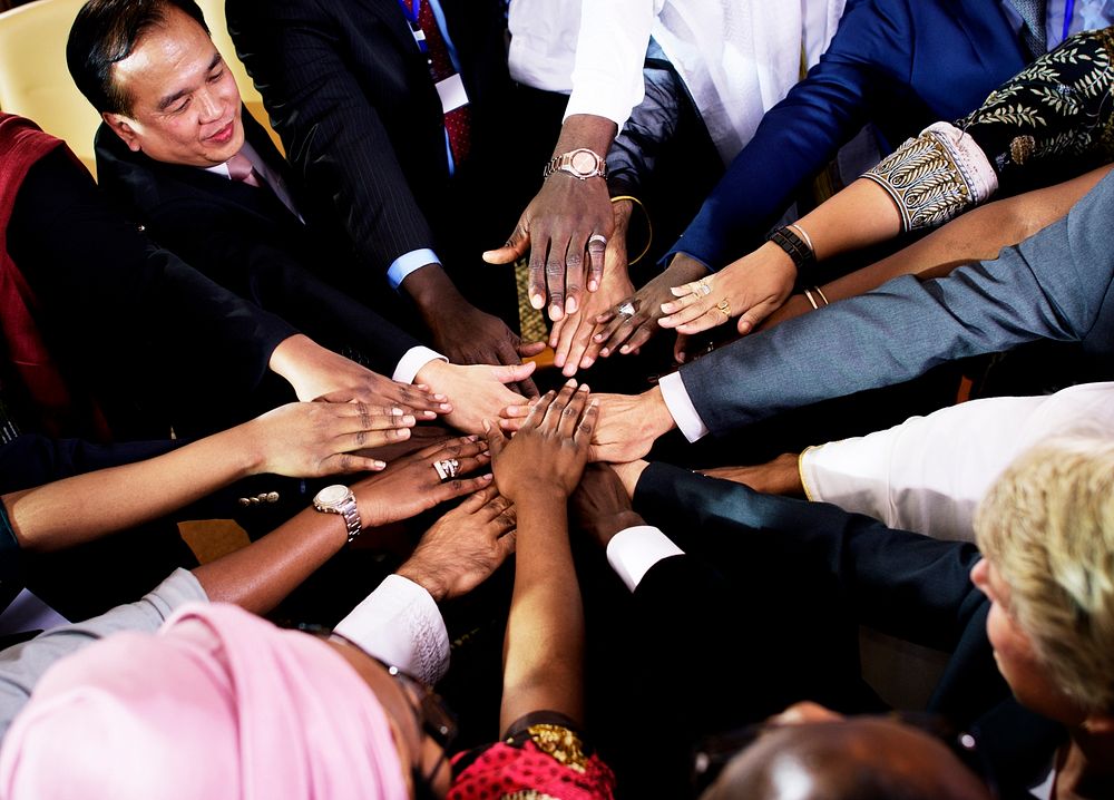 Diverse People Deal Teamwork Hands Together Partnership