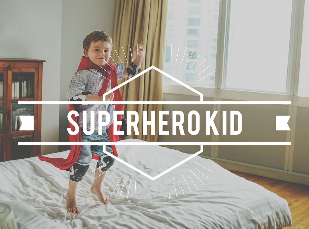 Superhero Kid Young Children Stamp Banner Word Graphic