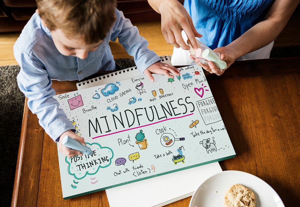 Happiness boy has mindfulness leisure activity drawing