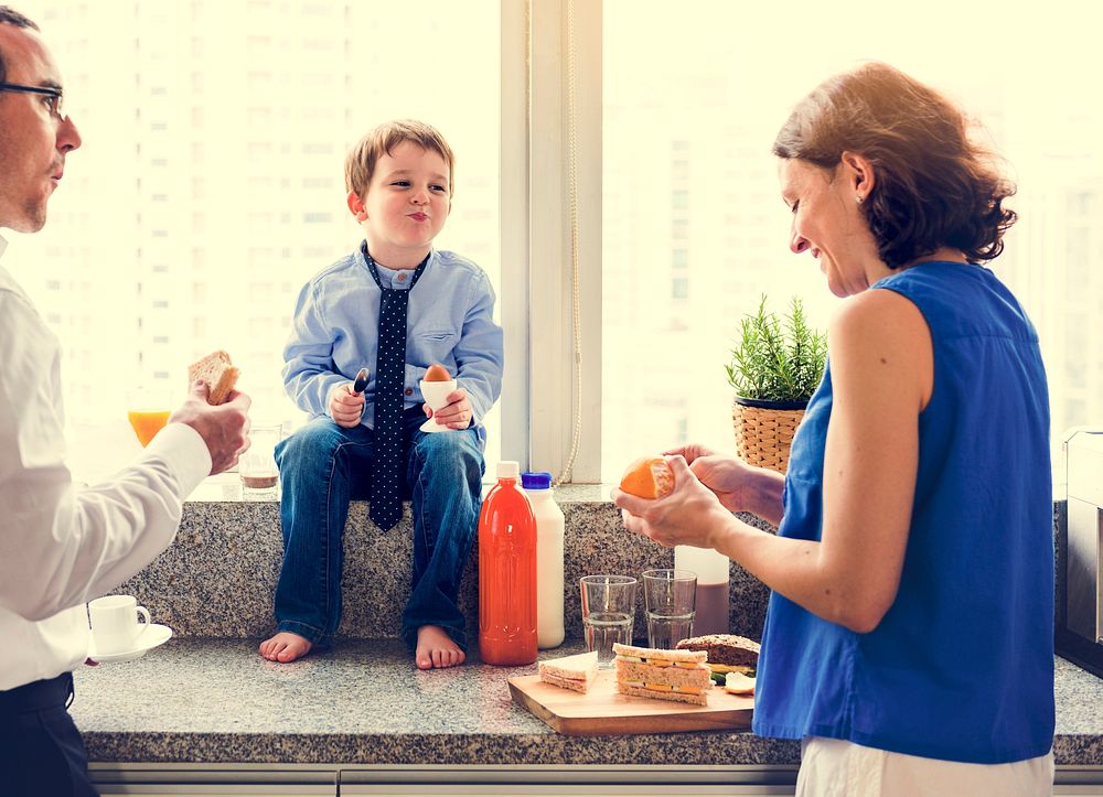Family Eating Healthy Breakfast Together Happiness