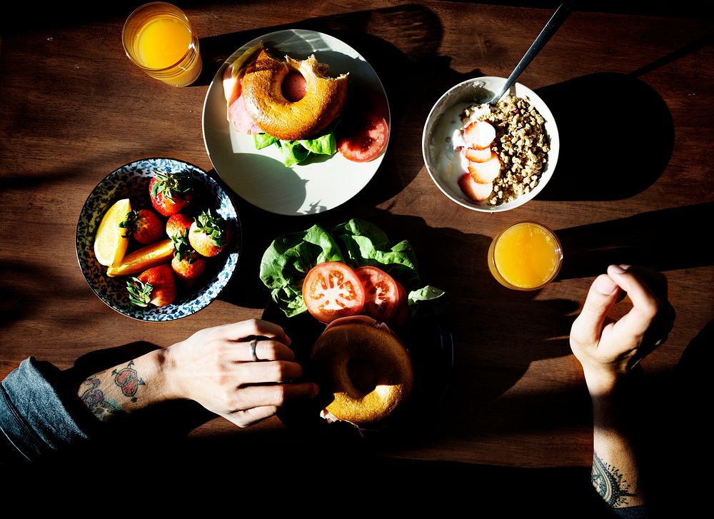 Healthy breakfast on wooden table